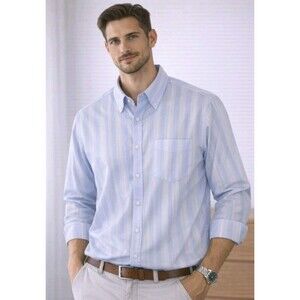 WALL STREET MEN'S SHIRT XXL LONG SLEEVE BUTTON DOWN BLUE/WHITE POCKET